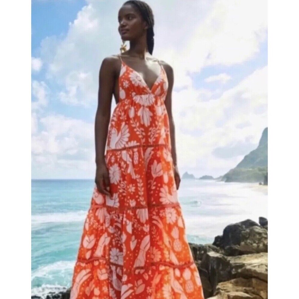 FARM Rio Orange & White Floral Maxi Dress